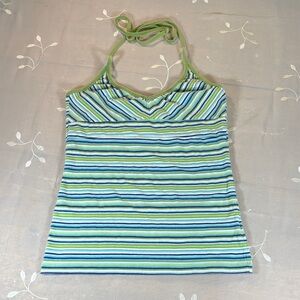 Y2K Vintage Jacob Multicolor Striped Halter Neck Tie Top Babydoll Woman Medium